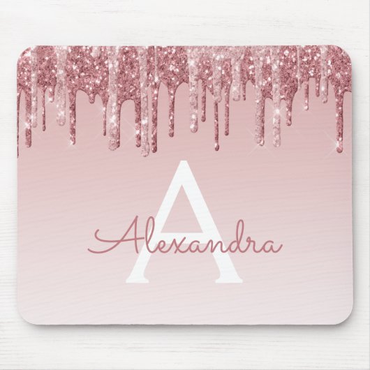 Tapis De Souris Rose Gold Drives Parties scintillant rose Monogram (Devant)