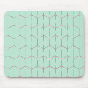 Tapis De Souris Rose Gold et Menthe Chic Hexagone Géométrique Glam