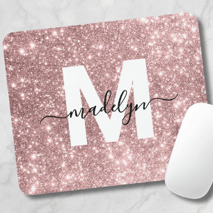 Tapis De Souris Rose Gold Fard Rose Pailleté Monogramme du Nom