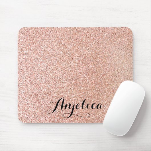 Tapis De Souris Rose Gold Faux Parties scintillant Nom personnalis (Avec souris)