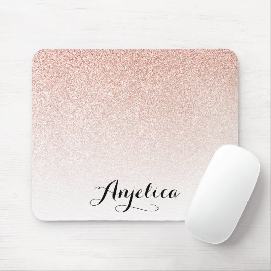Tapis De Souris Rose Gold Faux Parties scintillant Ombre Nom perso (Avec souris)