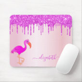 Tapis De Souris Rose gold glitter sparkle pink flamingo monogram (Avec souris)