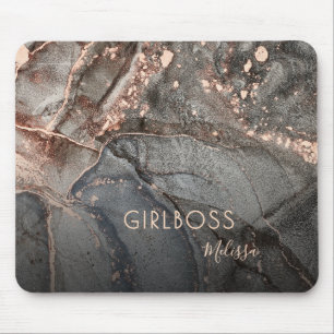 Tapis De Souris Rose Gold Ink Marble Girlboss Nom