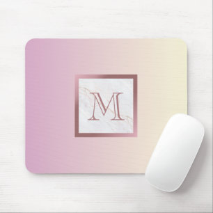 Tapis De Souris Rose Gold Monogramme Marbre Dégradé Rose