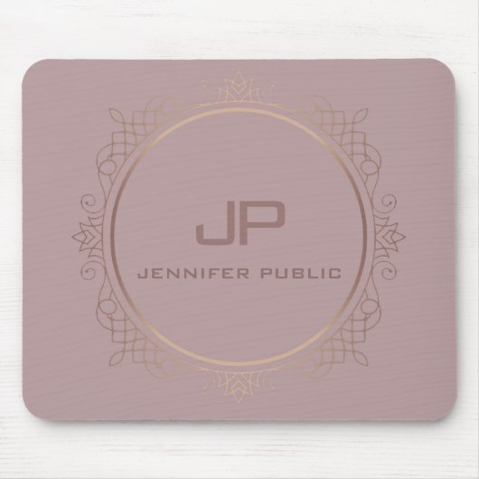 Tapis De Souris Rose Gold Monogramme Modèle Élégant Moderne (Devant)