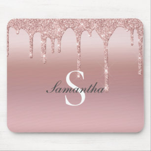 Tapis De Souris Rose Gold Monogramme Pailleté Tendance Rose Pâle