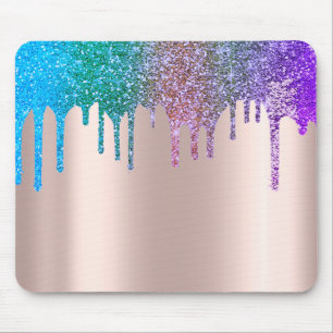 Tapis De Souris Rose Gold Paillettes Moderne Arc-en-ciel qui Dégou
