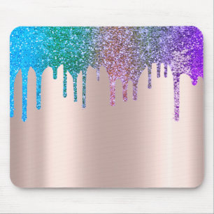 Tapis De Souris Rose Gold Paillettes Moderne Arc-en-ciel qui Dégou