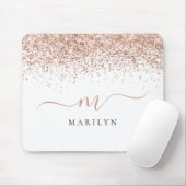 Tapis De Souris Rose Gold Parties scintillant Nom du script Monogr (Avec souris)