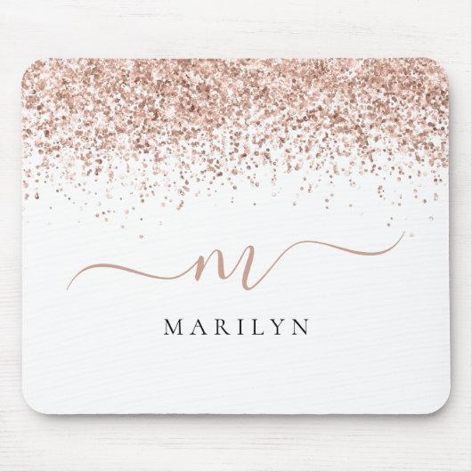 Tapis De Souris Rose Gold Parties scintillant Nom du script Monogr (Devant)