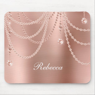 Tapis De Souris Rose Gold Perles Diamants Monogram Bling Glam 