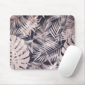 Tapis De Souris Rose Gold Pink Dark Tropical Palm Tree Leaves (Avec souris)