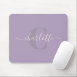 Tapis De Souris Rose lilas | Nom du monogramme de script personnal<br><div class="desc">Rose lilas | Nom du monogramme de script personnalisé Pavé de souris</div>