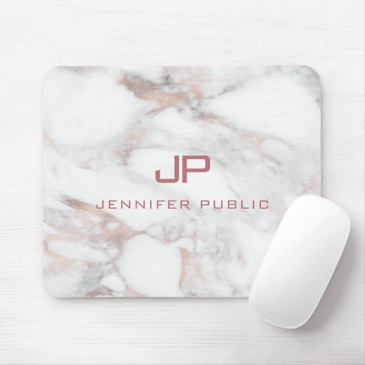 Tapis De Souris Rose Marbre blanc or Elegant Monogram Modèle (Avec souris)