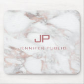 Tapis De Souris Rose Marbre blanc or Elegant Monogram Modèle (Devant)