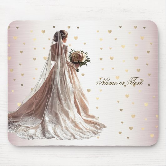 Tapis De Souris Rose Mariée d'hiver Mariée Golden Shiny Heart Part (Devant)