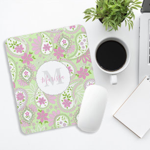 Tapis De Souris Rose Mignonne Chic Élégant Paisley Monogramme
