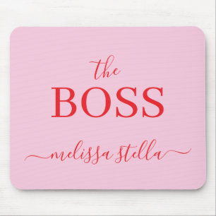 Tapis De Souris Rose Moderne Le Nom du Patron Cadeau Féminin