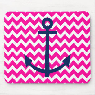 Tapis De Souris Rose nautique et marine de Chevron d'Ancre