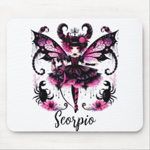 Tapis De Souris Rose Noir Gothique Fée Scorpion Astrologie Zodiaqu
