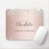 Tapis De Souris Rose or argent parties scintillant monogramme nom  (Avec souris)