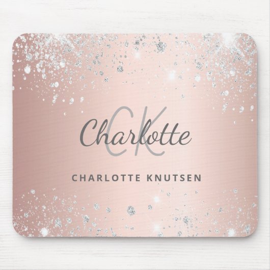 Tapis De Souris Rose or argent parties scintillant monogramme nom (Devant)