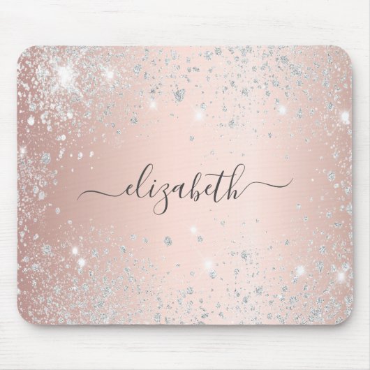 Tapis De Souris Rose or argent parties scintillant poussière monog (Devant)
