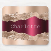 Tapis De Souris Rose or bordeaux métal agate marbre nom (Devant)