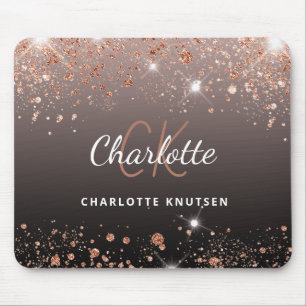Tapis De Souris Rose or noir parties scintillant monogramme nom d'