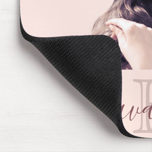 Tapis De Souris Rose or photo monogramme nom script élégant (Coin)