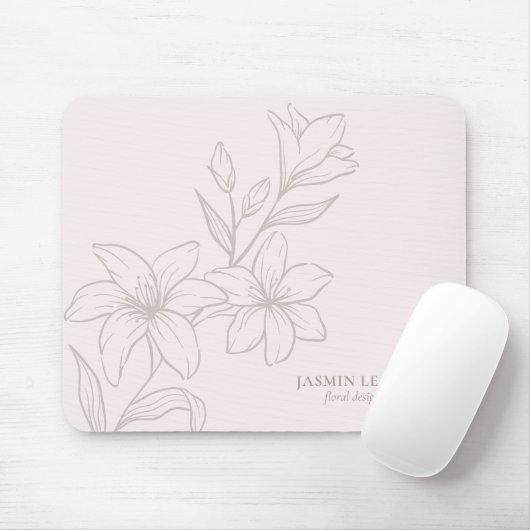 Tapis De Souris Rose pâle | Flore minimale chic (Avec souris)