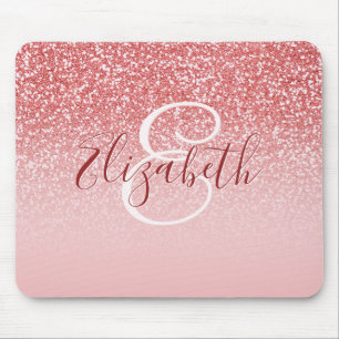 Tapis De Souris Rose Parties scintillant or Blush Ombre Monogram