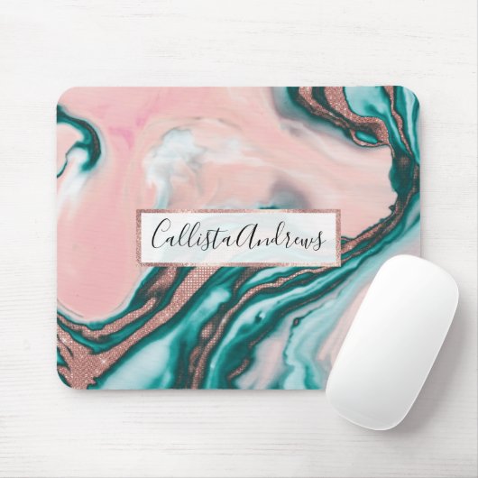 Tapis De Souris Rose Parties scintillant or rose Turquoise marbre  (Avec souris)