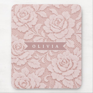 Tapis De Souris Rose personnalisé en dentelle fleurie romantique