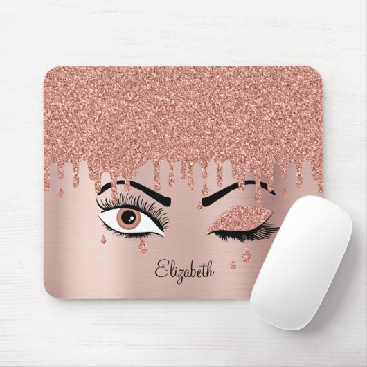 Tapis De Souris Rose Pink Gold Eyelashes Dripping Glitter (Avec souris)