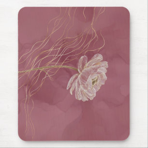 Tapis De Souris Rose Poussiéreuse Or Ligne Florale Élégante