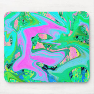 Tapis De Souris Rose Rétro et Art Liquide Bleu Clair sur Hydrangea