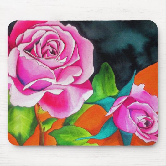 Tapis De Souris Rose rose avec art aquarelle orange (Devant)