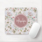 Tapis De Souris Rose rose pâle Motif avec Monogramme et nom (Avec souris)