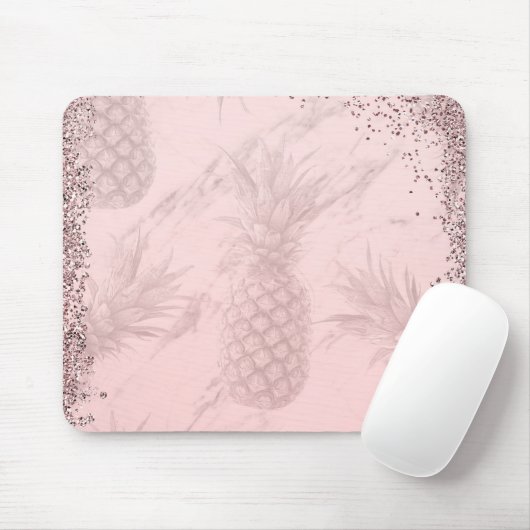 Tapis De Souris Rose Rose Parties scintillant Or Ananas Tropical C (Avec souris)