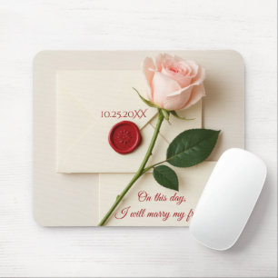 Tapis De Souris Rose rose sur papeterie de mariage ivoire