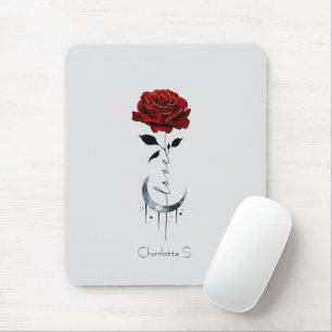 Tapis De Souris Rose rouge de style tatouage et lune de croissant 