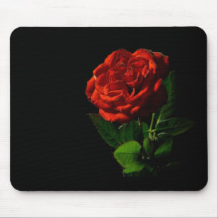 Tapis De Souris Rose rouge sur Floral noir