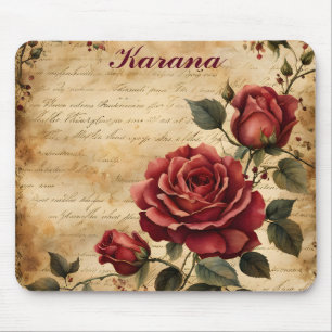 Tapis de souris Rose rouge sur vieux parchemin