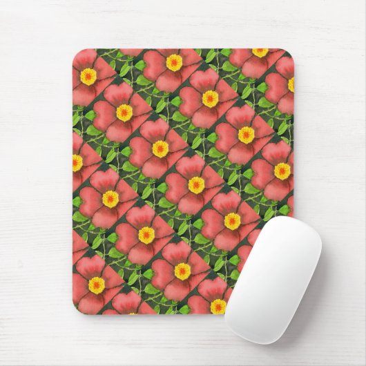 Tapis De Souris rose sauvage Motif carrelé Floral Mousepad (Avec souris)