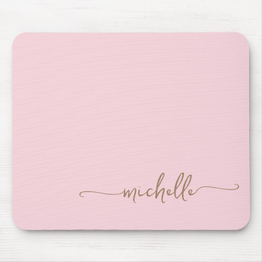 Tapis De Souris Rose Simple Blush Rose et Monogramme doré au nom (Devant)
