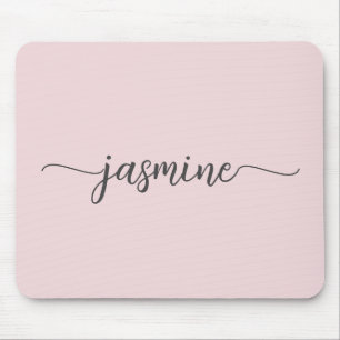 Tapis De Souris Rose Simple Blush Rose Personnalisé Monogramme Nom