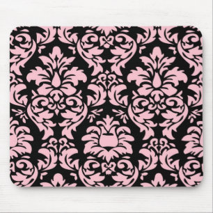 Tapis De Souris Rose sur la damassé noire Mousepad