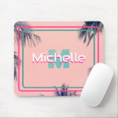 Tapis de souris Rose Tropical Nom et Initiale (Avec souris)