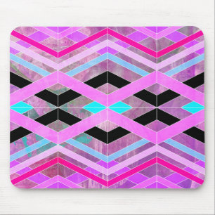 Tapis De Souris Rose violet et aqua géométrique croisillon rayures